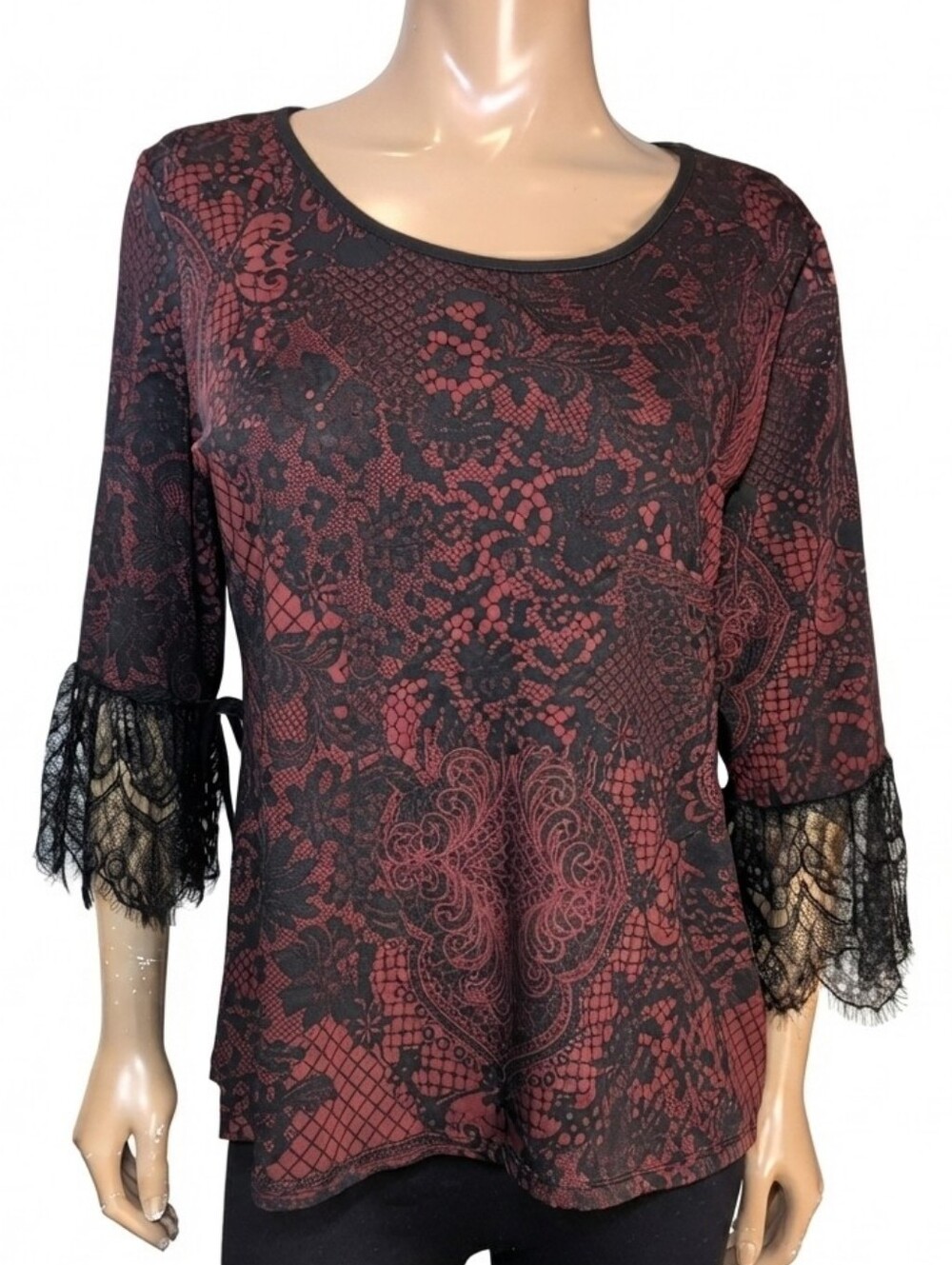 Laura Gothic Lace Blouse Womens Size XL Red Black Vamp Romantic Moody Floral
